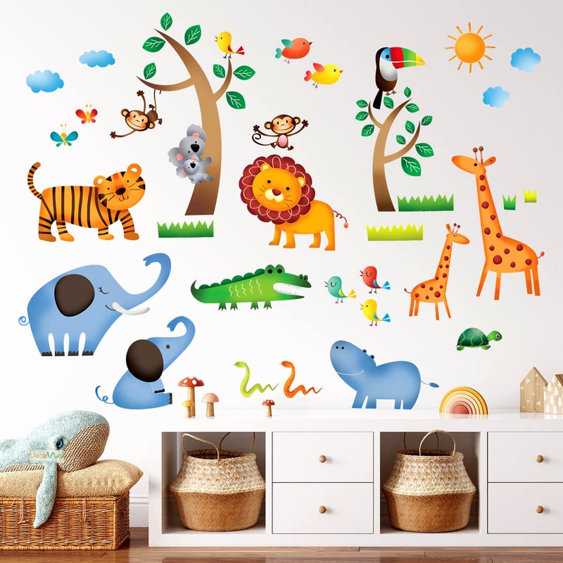 DECOWALL DW-1206 Wild Jungle Animals Kids Wall Stickers Wall Decals Peel and Stick Removable Wall Stickers for Kids Nursery Bedroom Living Room d?cor - Image 3